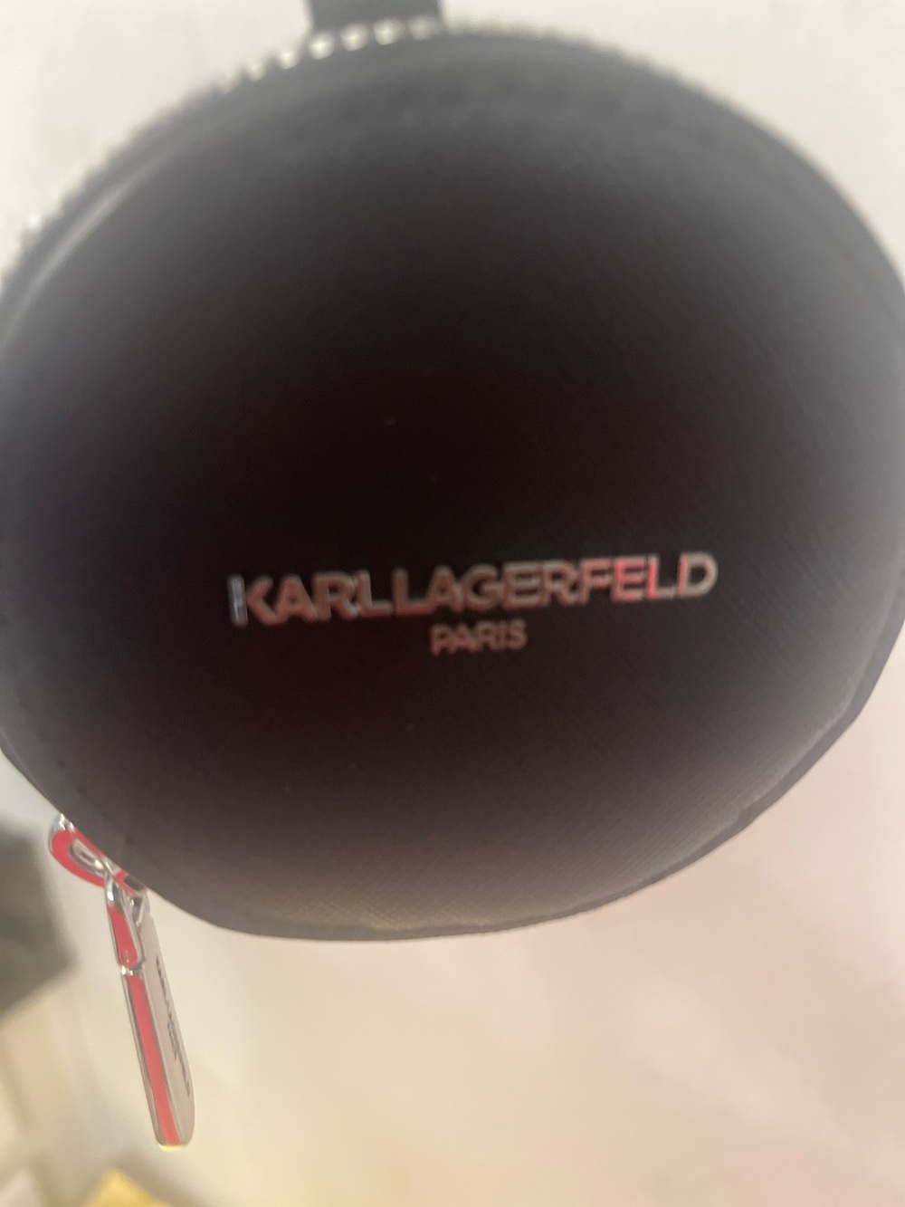 Karl Lagerfeld Paris Black Zip Around Coin Case Bag Charm Keychain Wallet